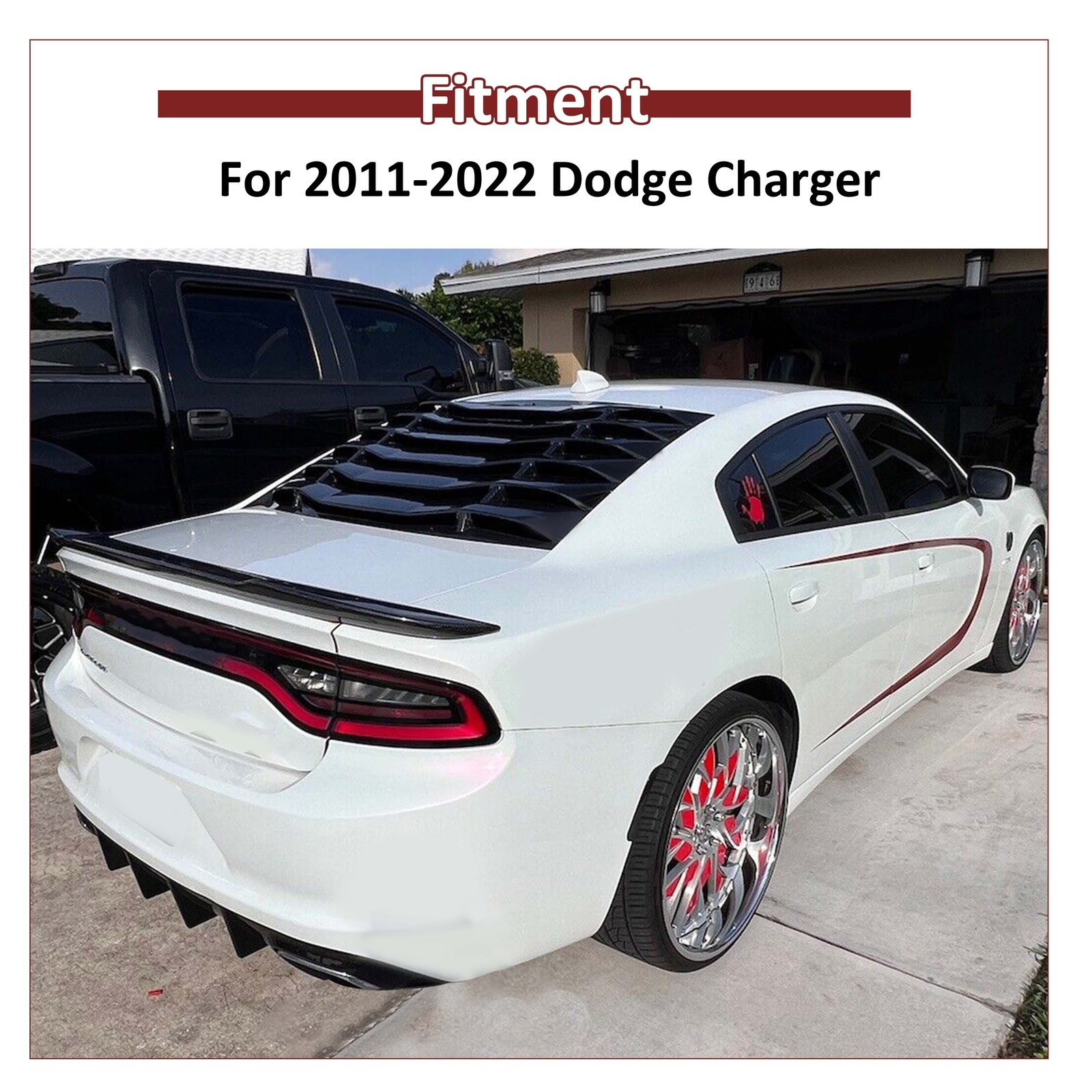 Fits 2011-23 Dodge Charger Rear Window Louver Sun Shade Vent Cover Gloss Black