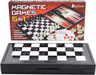 5 in 1 Magnetic Chess Checkers Dominoes Backgammon and Cards Set, Mini Size Mult