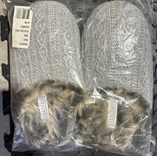NWT PJ Salvage Gray Faux Trim Cable Slippers Size S/M