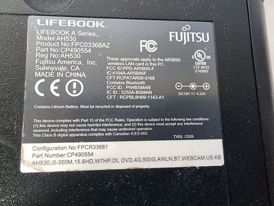 Fujitsu LifeBook AH530 i3-350M@2.27GHz 4GB RAM 128GB SSD Win 10