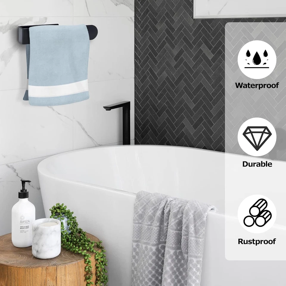 Billybath porta asciugamani bagno nero, porta asciugamani da parete adesivo Sa - Immagine 2 di 4