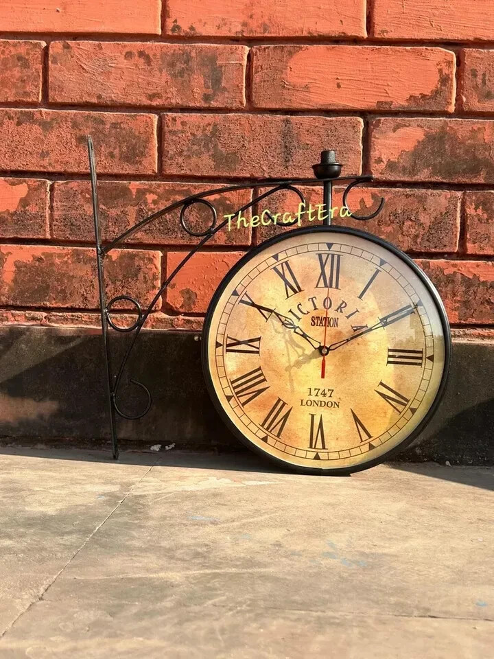 Victoria Station Wall Clock | Double Sided Hanging Wall Clock | Art Deco Rustic