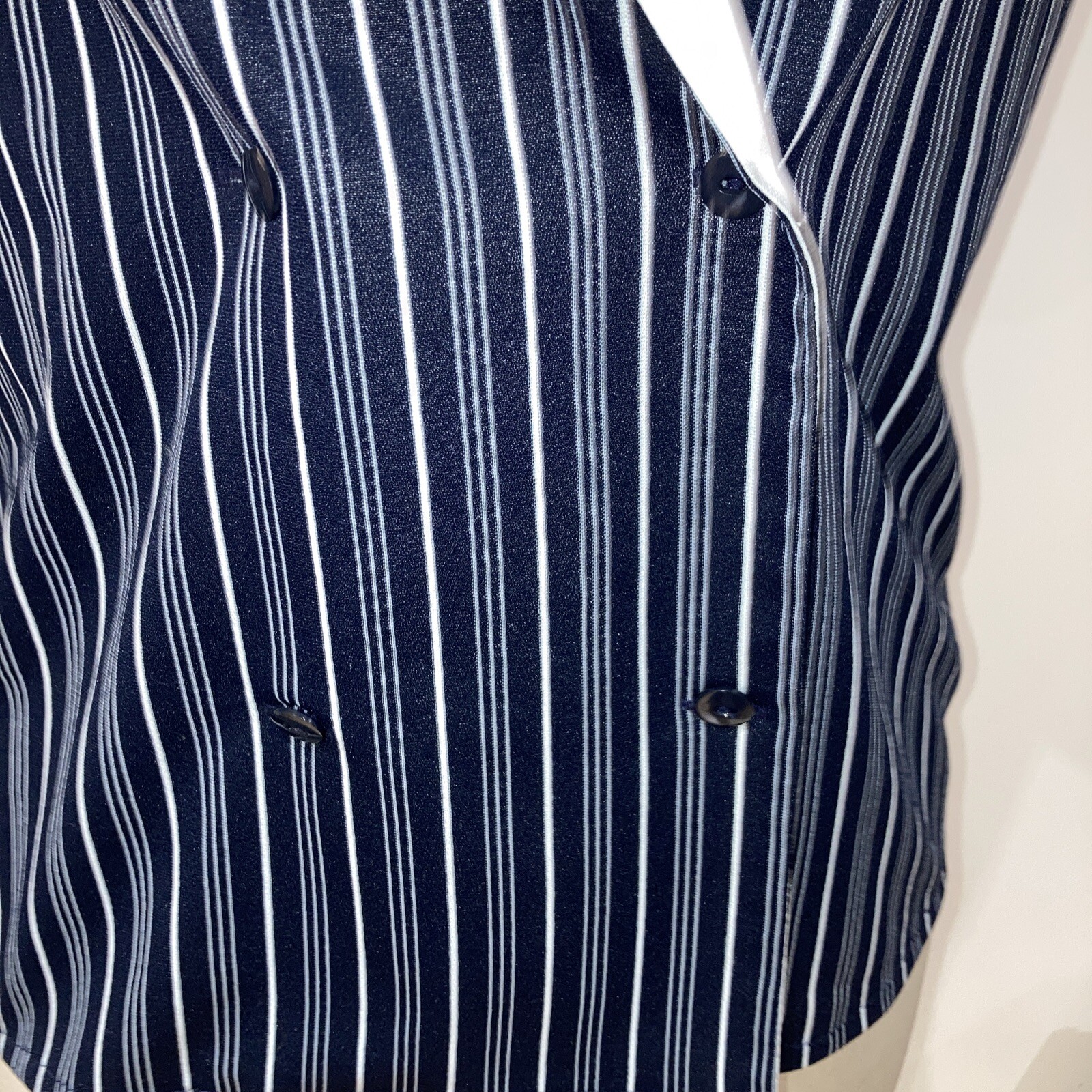1970s/80s Navy/White Striped Double Breasted Blouse, 21" pit to pit approx. 3