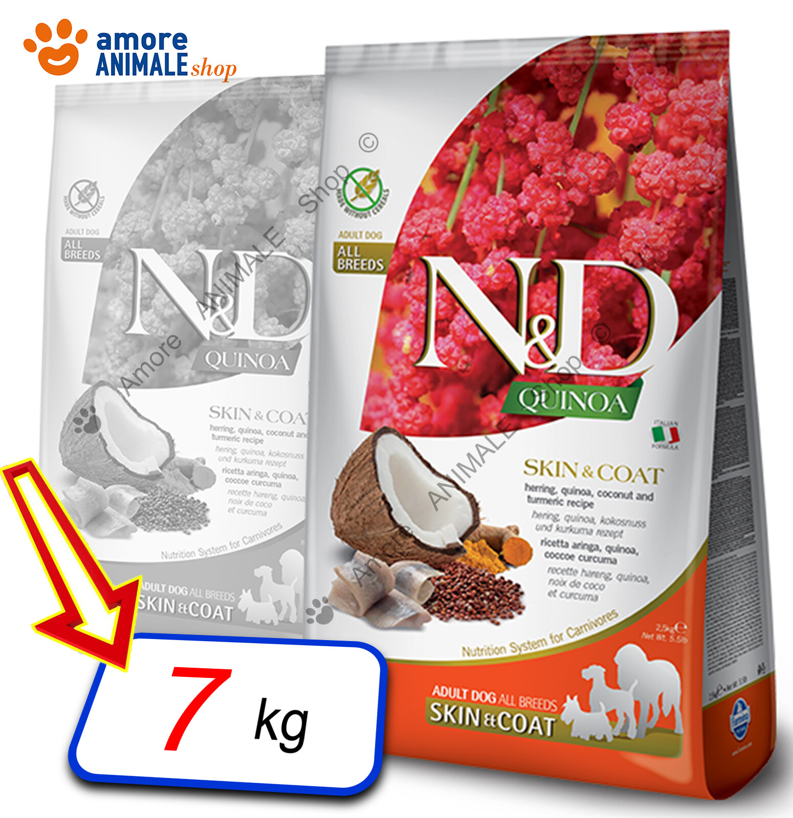 Cibo per Cani Ipoallergenico Farmina N&D Quinoa Skin&Coat Aringa 7kg