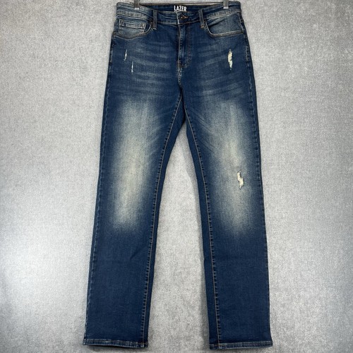 Pantalon Lazer Jeans Homme 32x33 Bleu Denim Coupe Droite Distresse Stretch Décontracté - Photo 1/9