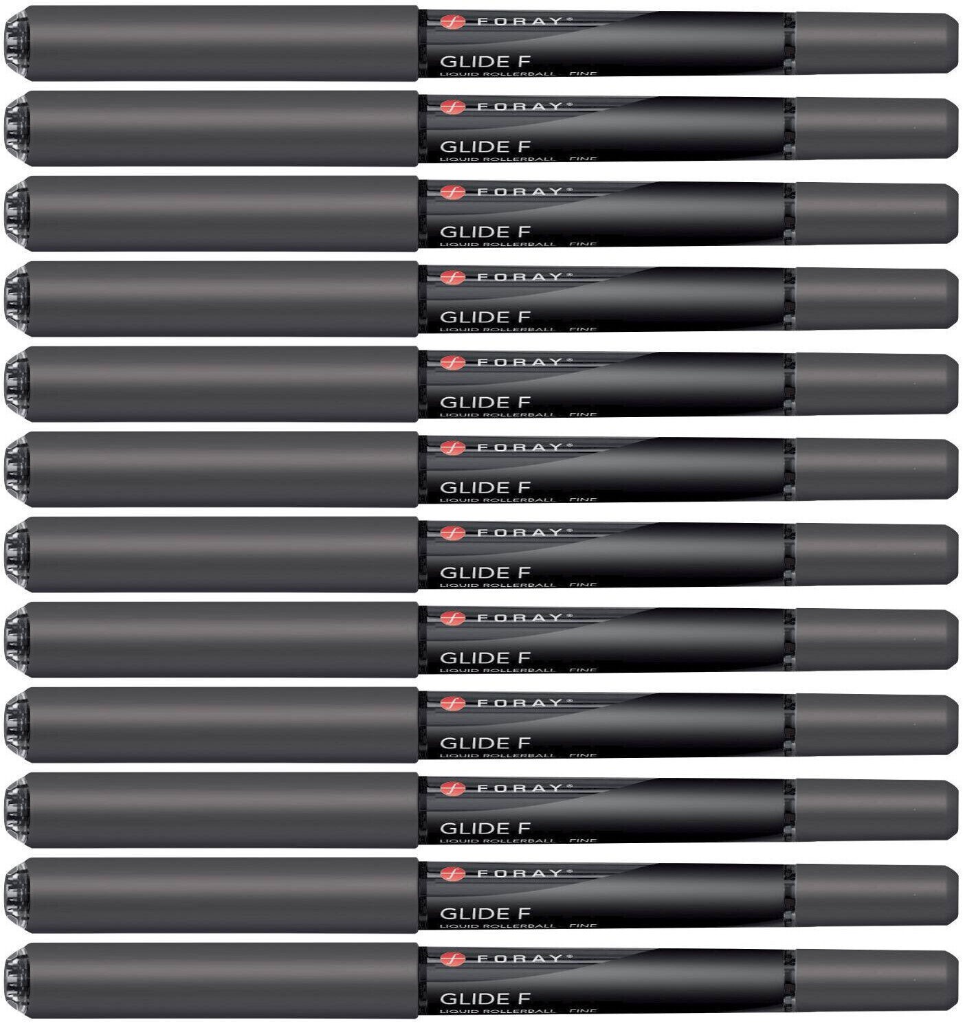 12x EXTRA FINE ROLLERBALL PENS BLACK INK FORAY GLIDE XF LIQUID QUALIY