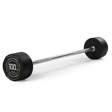 Titan Fitness 100 LB Rubber Straight Fixed Barbell, Pre-Loaded Weight Bar