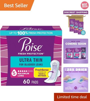 Poise Women's Ultra Thin Incontinence Pads - 60 Count, Odor Control & Comfort