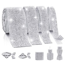 Rhinestone Ribbon Self Adhesive, 4-Yard Bedazzling Strips, 4-Rolls Rhinestone...