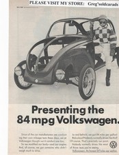 Original 1974 Volkswagen Beetle vintage print ad: "Presenting the 84 mpg VW."