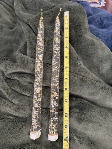 2 Vintage Lucite Candles 12” Silver & Gold Fleck Glitter Mid Century Clear