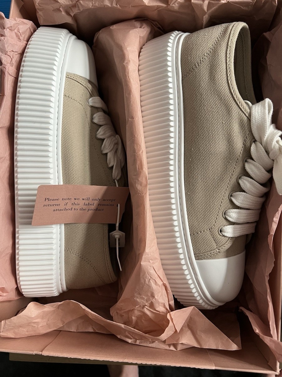 $1050 Miumiu Colonial Beige Denim Sneakers Logo | Miu Miu, Size