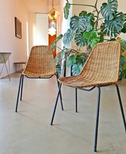 2 Chaises “Basket” Gian Franco Legler Vintage Chairs Rotin Design 60s 