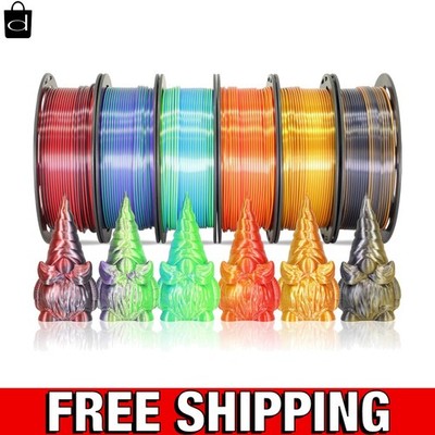 6 Spools Dual Color Silk PLA 1.75mm Filament Bundle - Vibrant 3D Printing Colors