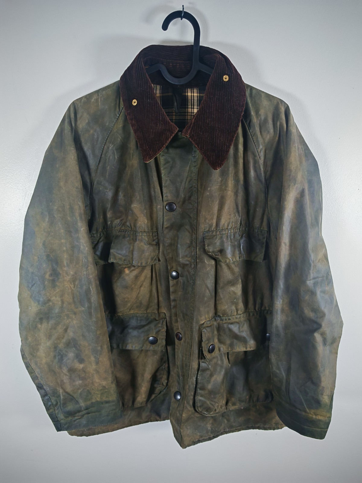 Vintage Barbour Bedale Wax Jacket 4 Pocket Sage Green Size 38 M 1980s 3 Crest