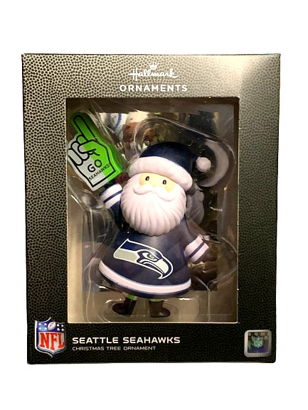 Hallmark Seattle Seahawks Santa Fan 2-Sided NFL Black Box Xmas Ornament NIB