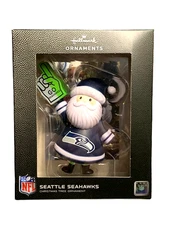 Hallmark Seattle Seahawks Santa Fan 2-Sided NFL Black Box Xmas Ornament NIB