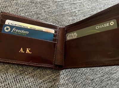Bosca Vintage Wallet, Hand Stained Hide USA + Kenneth Cole. A.K. Gold Initials.