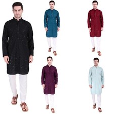 Men  s Kurta Pyjama Set Sequinned Embroidered Traditional Outfit Lucknowi Kurta