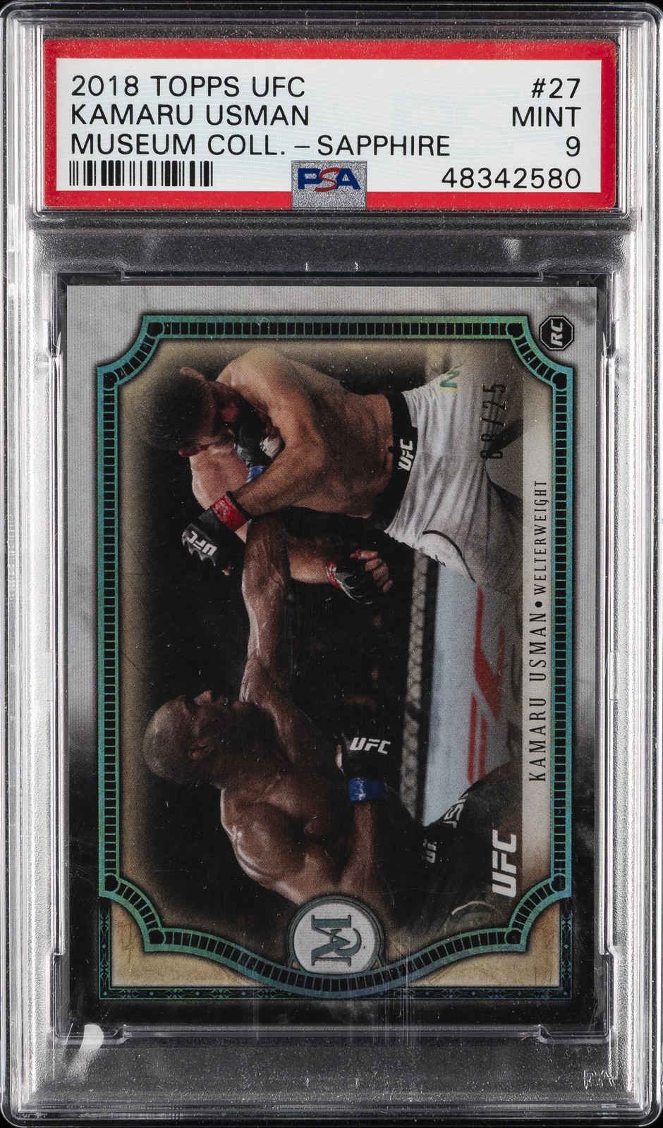 2018 TOPPS UFC MUSEUM COLL SAPPHIRE #27 KAMARU USMAN #/25 PSA 9