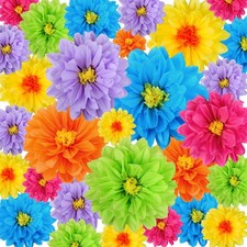 18 Pcs Mexican Paper Flowers Colorful Fiesta Tissue Paper Flowers Pom Poms Me...