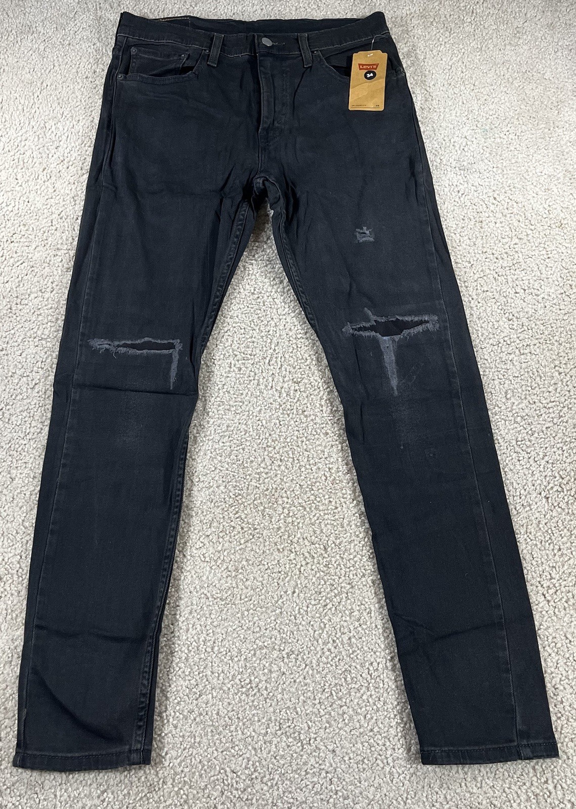 Mens 33x32 Black New Distressed Flex Denim Fit 32x30.5