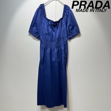USED RARE PRADA HIGH-QUALITY GATHERED BALLOON SLEEVE A-LINE DRESS GOOD