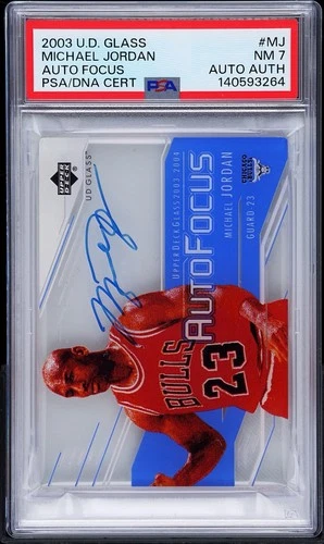 Michael Jordan 2003 Upper Deck Glass AUTO PSA 7 NM On Card Autograph Bulls Focus