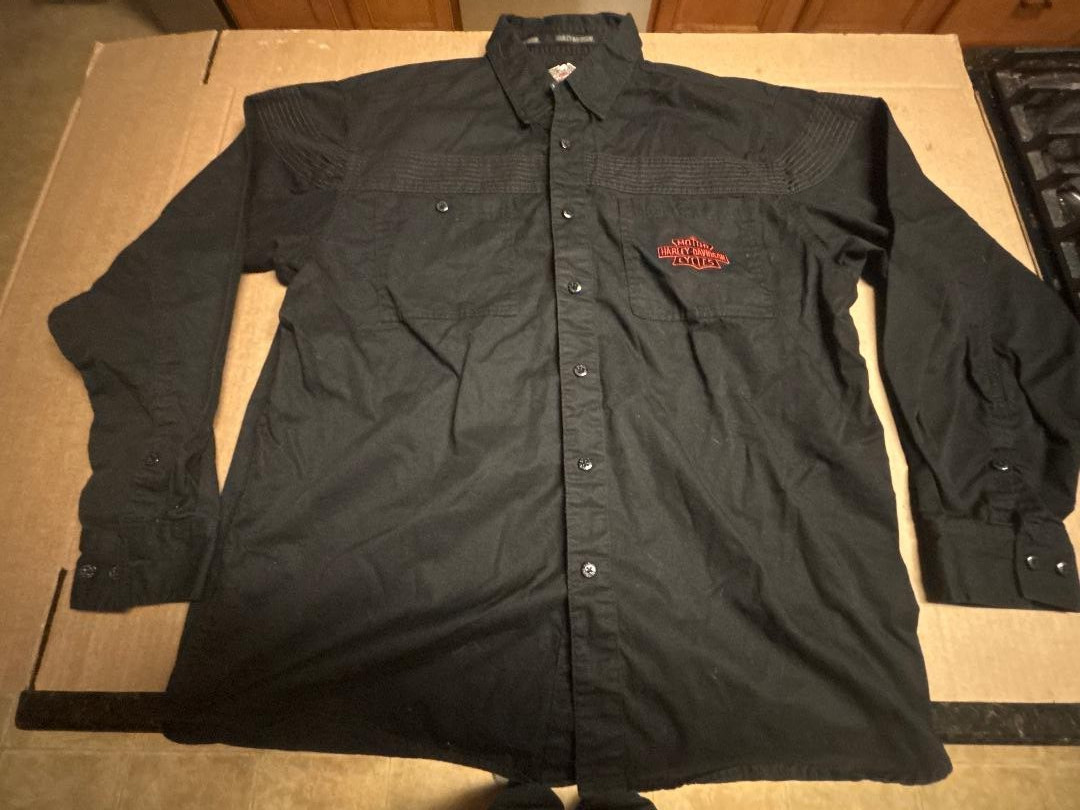 Harley-Davidson Black Cotton Button-Up Shirt Long Sleeve Embroidered Patch L