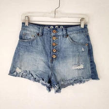 Rewash Denim Shorts Juniors 3 High Rise Button Fly Frayed Hem Distressed Blue