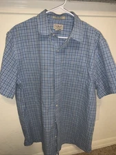 L.L. Bean Men's Large Blue Plaid Short Sleeve Button Down 100% Cotton