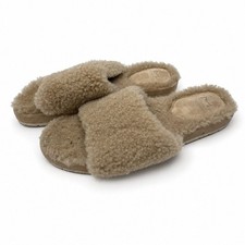 Marc Fisher LTD Canna Faux Shearling Slide Slippers Beige - Size 7M - Good