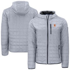 Men's-Cutter & Buck  Gray Clemson Tigers Rainier Eco PrimaLoft Hooded Full-Zip