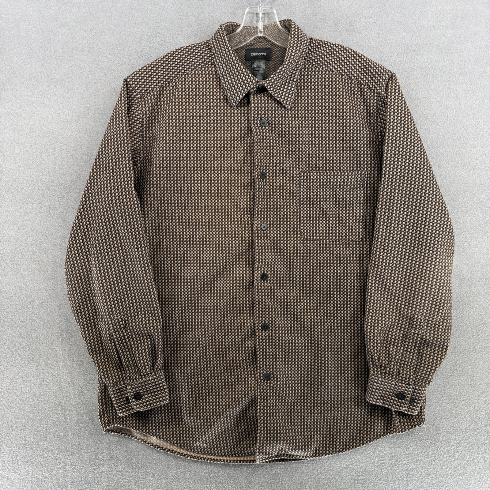 Claiborne Mens Patterned Long Sleeve Button Down Shirt XL Brown Tan