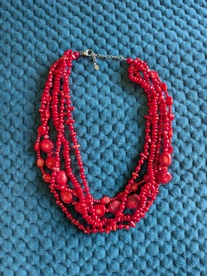 LUC Lucas Lameth Rote Koralle Halsband Halskette Multi Strang Sterling Silber Boho 925