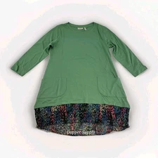 LOGO Lori Goldstein S Green Tea Knit Tunic Top Chiffon Animal Print Hem A261131