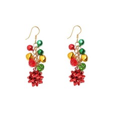 Bow Jingle Bell Tinkle Bell Cute Christmas Ornament Long Chain Dangle Earrings f