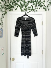 Black and Grey Striped Knit Wrap Dress Size Small
