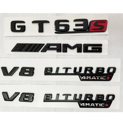 Für Mercedes GT63 AMG V8 Biturbo 4Matic+ Embleme Aufkleber Logo Schwarz Glanz