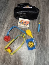 Vintage 1987 Fisher Price Doctor Black Bag Medical Kit - 4 Piece Toy Set