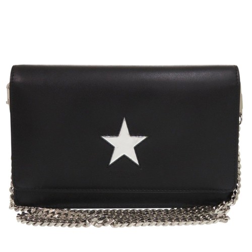 Excellent Condition GIVENCHY Chain Wallet Star Animation Leather Black Shoulder