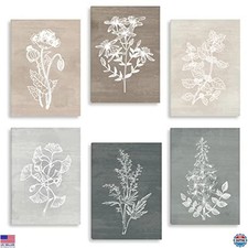Botanical Plant Canvas Wall Art Set of 6 Rustic Decor for Living Room 12"x16"
