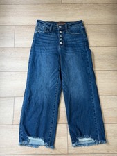 Judy Blue Wide Crop Dark Wash Jeans with Distressed Raw Hem Size 5/27