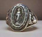 VTG. Sterling Silver Virgin Mary Miraculous Adjustable Signet Ring SZ 9 Unisex