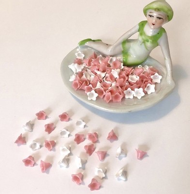 Vintage Miriam Haskell Jewelry Brooch Making Parts Pink Celluloid Flower Beads