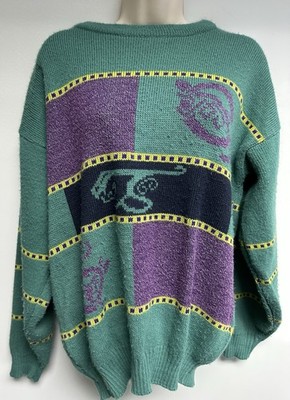VTG  Emerald Isle Women's Size M Green Purple Geometric Sweater Made in Ireland