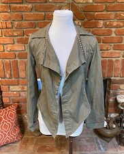 Green Jolt Open Front Grunge Studded Military Blazer Hi Low Layering Jacket M