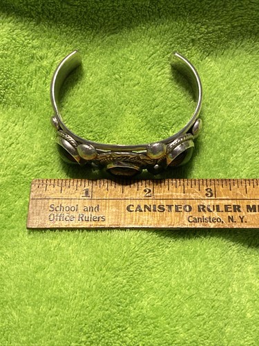 Vintage Navajo signed Stover Paul Sterling Silver Onyx Cuff Bracelet - Picture 6 of 12