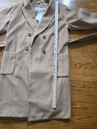 Grace Karin Double Breasted Long Belted Pea Coat Tan Size Large Classic - Picture 7 of 8