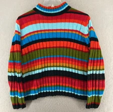 Carolina Colours Womens Sweater Medium Striped Soft Mock Neck Vintage 90s Y2K